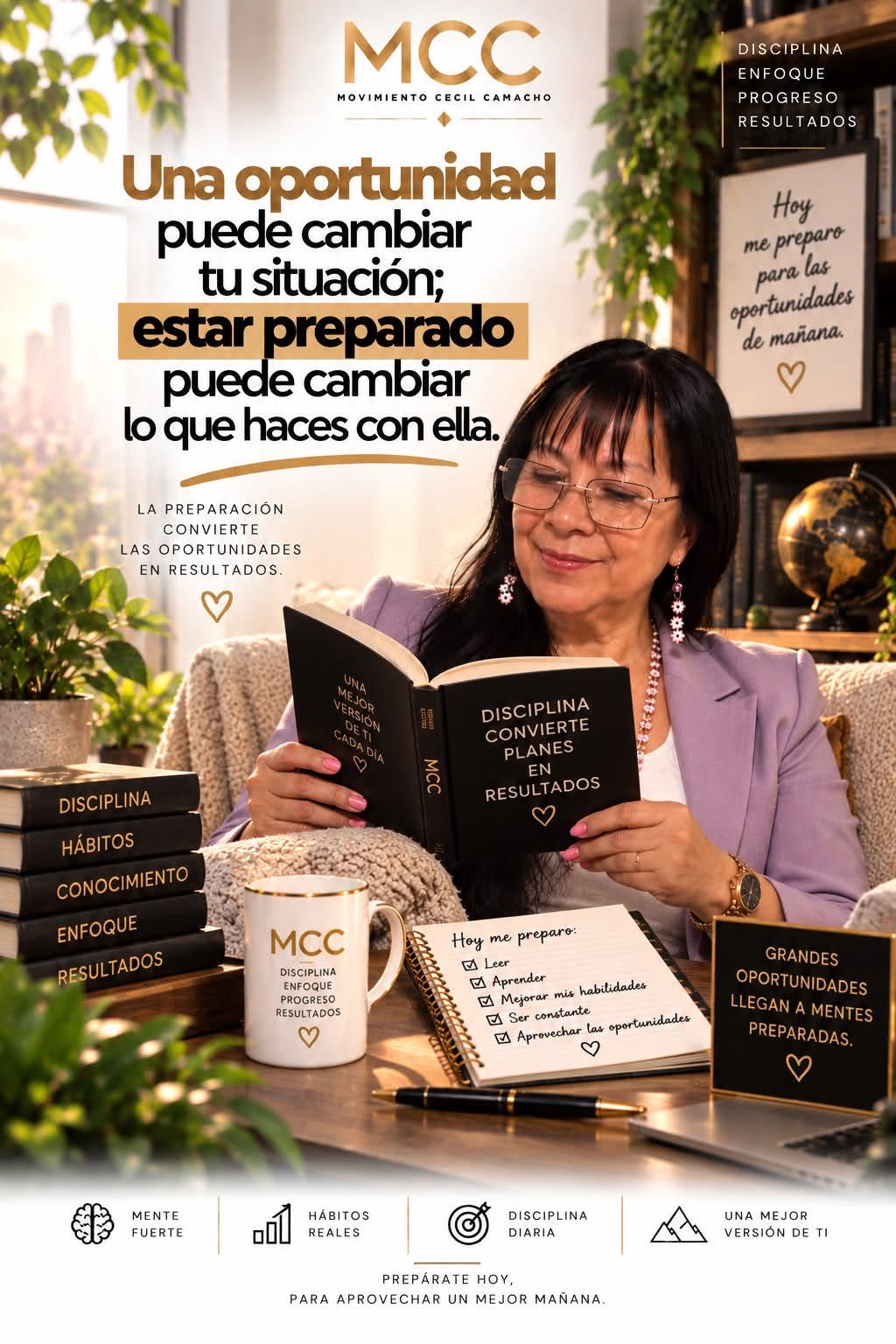 Cecil Camacho leyendo sobre preparación y oportunidades